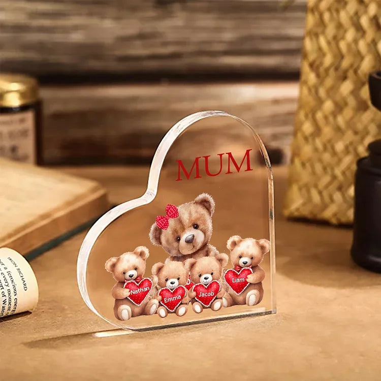 Personalized Acrylic Heart Keepsake Custom Text Teddy Bear Ornaments