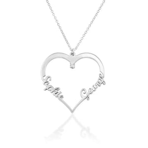 Contour Heart Pendant Necklace with Two Names