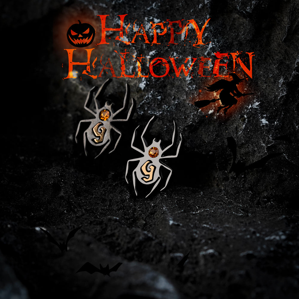 Halloween Sale! Spider Intial Earrings with Birthstone