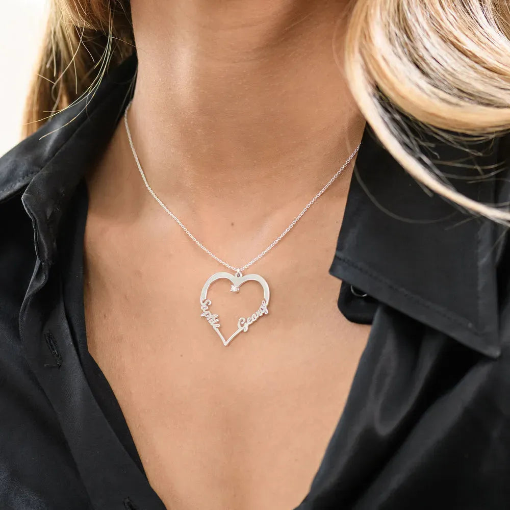 Contour Heart Pendant Necklace with Two Names