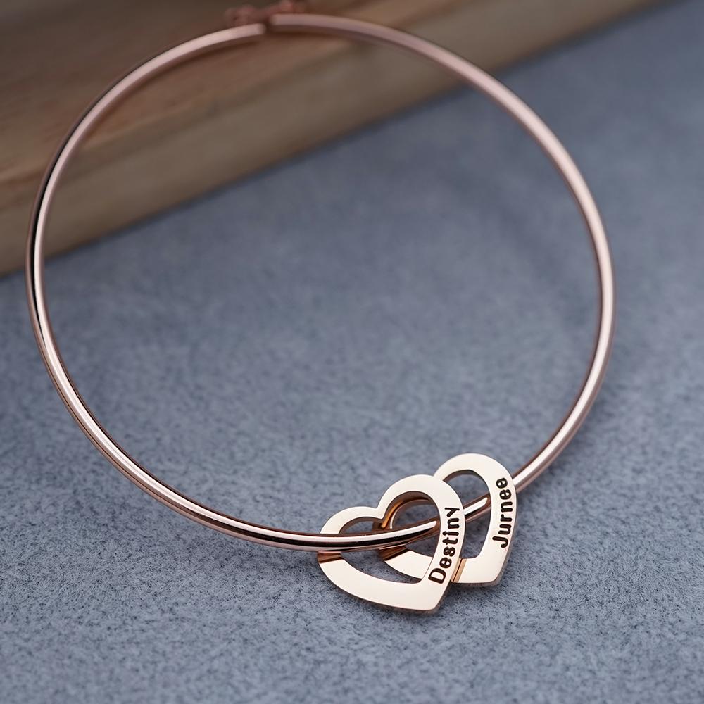 Mother's Day Gift! Bangle Bracelet with Heart Shape Pendants