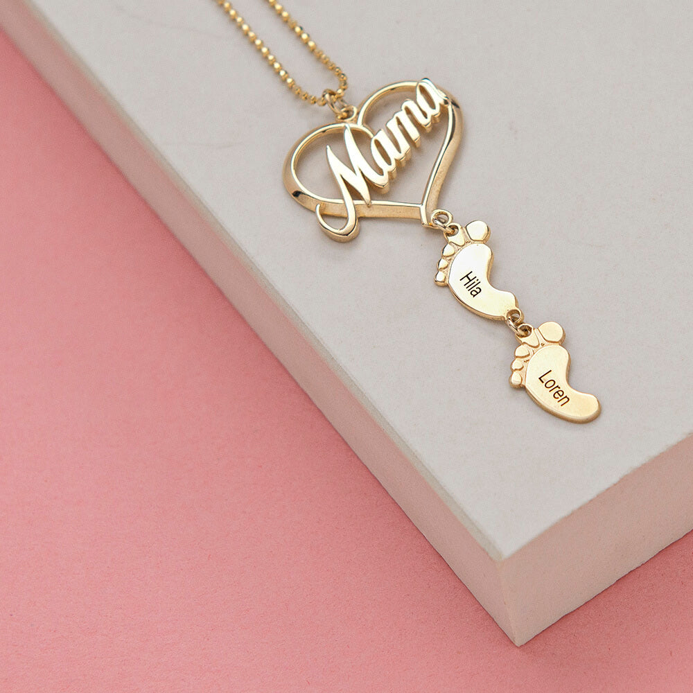 Mother's Day Gift Mama Heart Pendant With Baby Feet