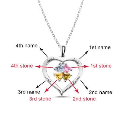 Personalized Heart Birthstone Necklace with Engraving