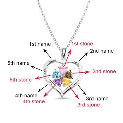 Personalized Heart Birthstone Necklace with Engraving