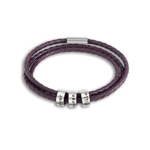 Men Braided Leather Bracelet with Small Custom Beads