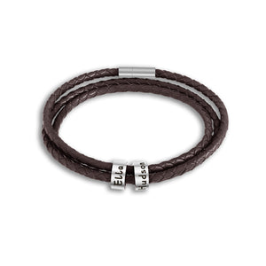 Men Braided Leather Bracelet with Small Custom Beads