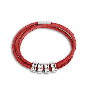 Men Braided Leather Bracelet with Small Custom Beads