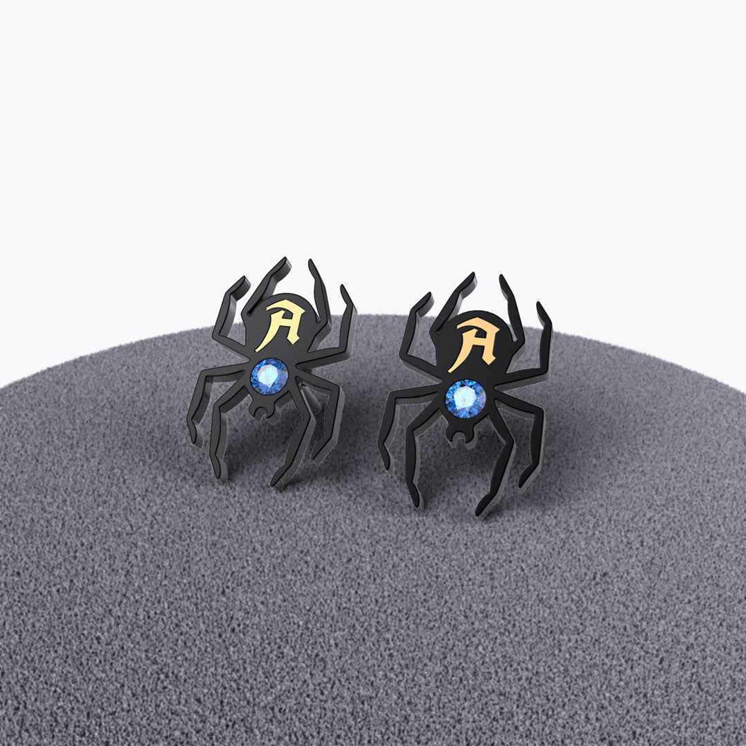 Personalized Initials Spider Earrings with Bithstone