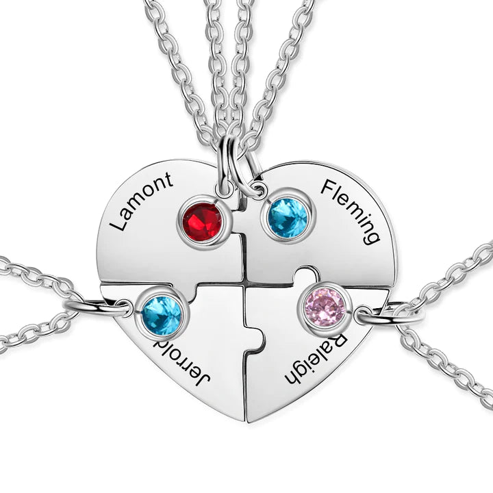 Valentine's Day Gift Personalized Heart Puzzle Necklace with birthstone