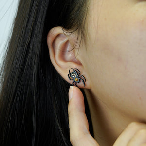 Halloween Sale! Spider Intial Earrings with Birthstone
