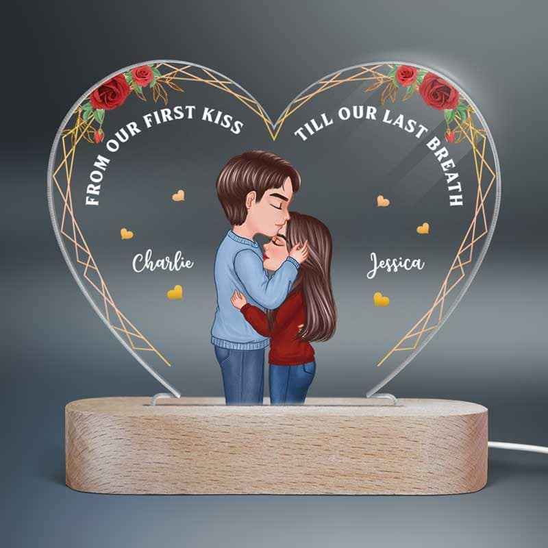 Couple From Our First Kiss Valentine‘s Day Gift For Him Gift For Her - Personalized Heart Plaque LED Night Light - Acrylic LED Lamp