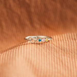 1-6 Birthstones Heart Knot Ring Band