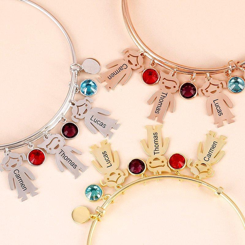 Mother's Day Gift!Bangle Bracelet with Kids Charms