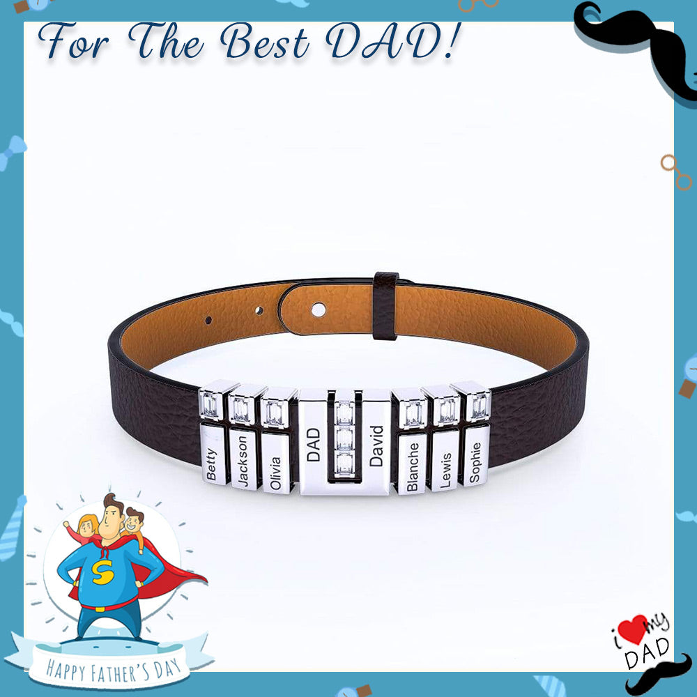 Father's Day Gift !Leather Bracelet With Personalised Diamond Beads