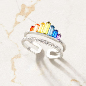 S925 Double Band  Rainbow Ring