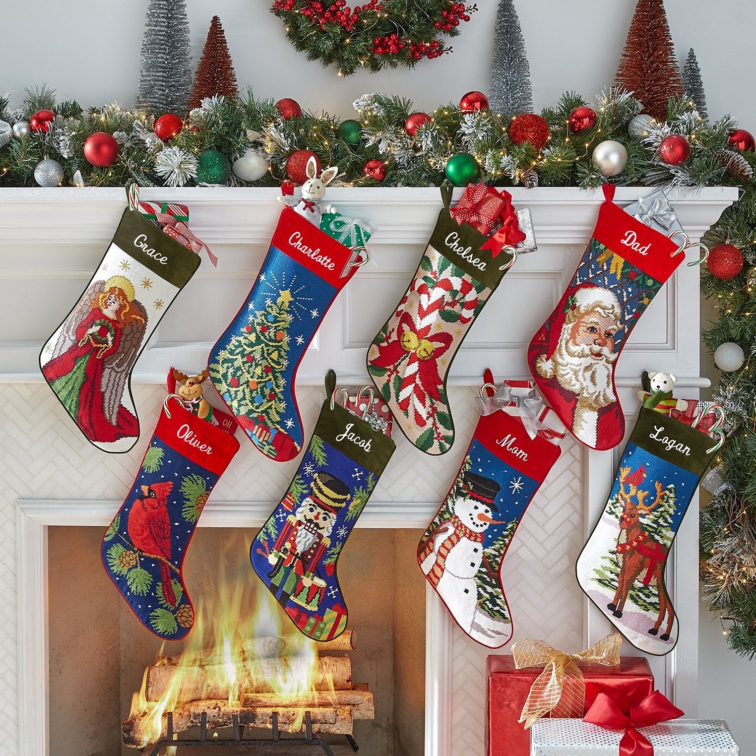 Christmas Needlepoint Stockings Personalized Name Stocking Decoration