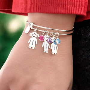 Mother's Day Gift!Bangle Bracelet with Kids Charms