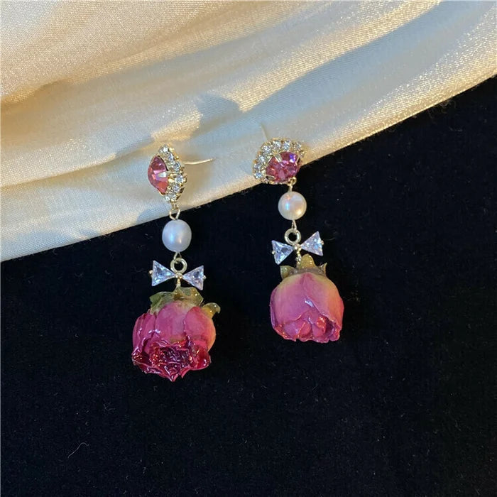 Valentine's Day Gift! Preserved Real Flower Pearl Earrings