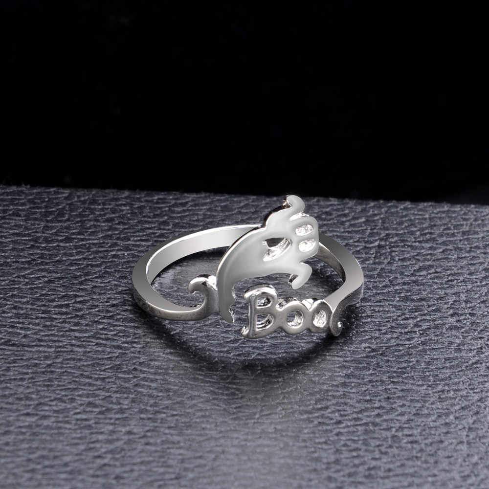 S925 Halloween Ghost Witch Broom Finger Ring
