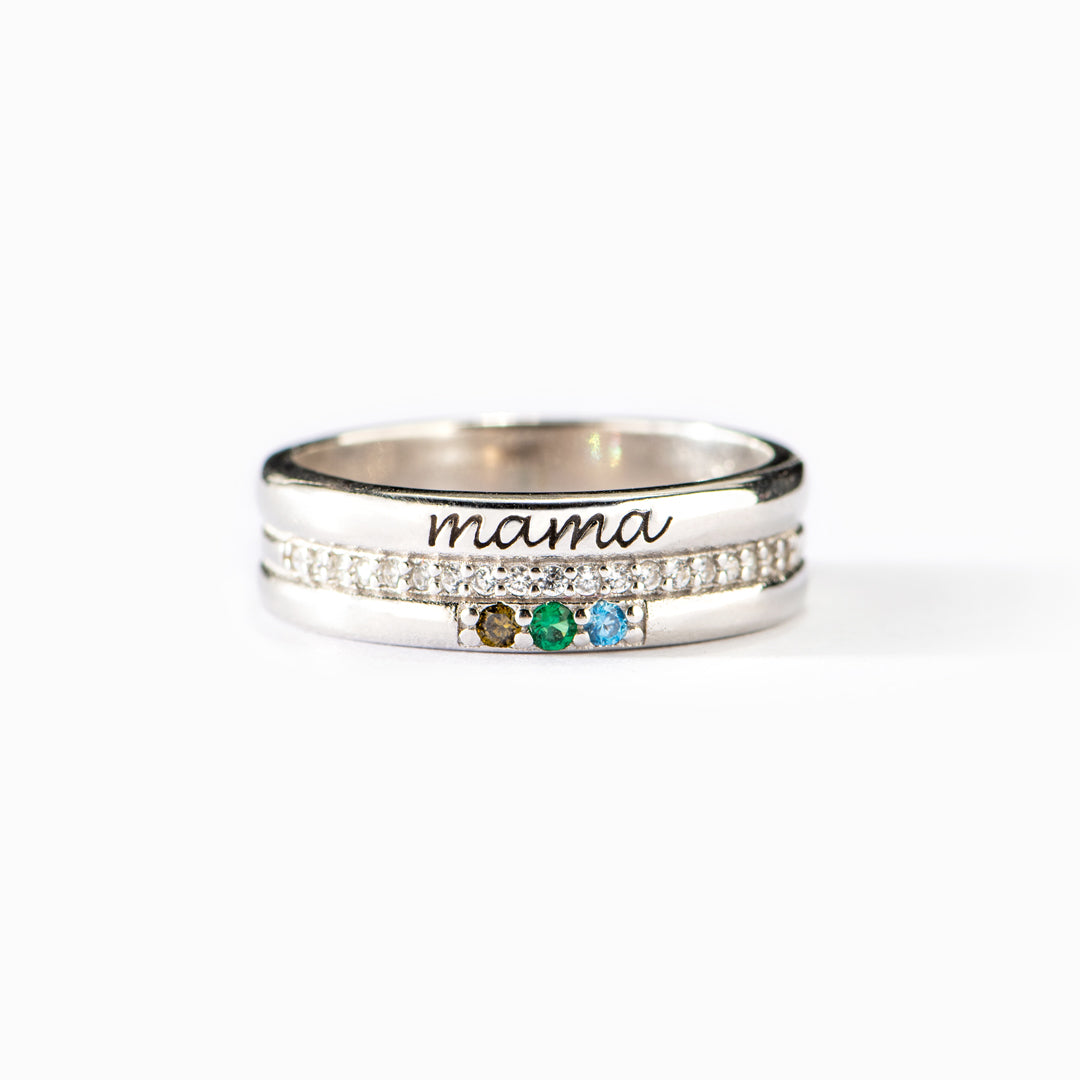 Mother's Day Gift! Personalized 1-7 Birthstones Mama Ring