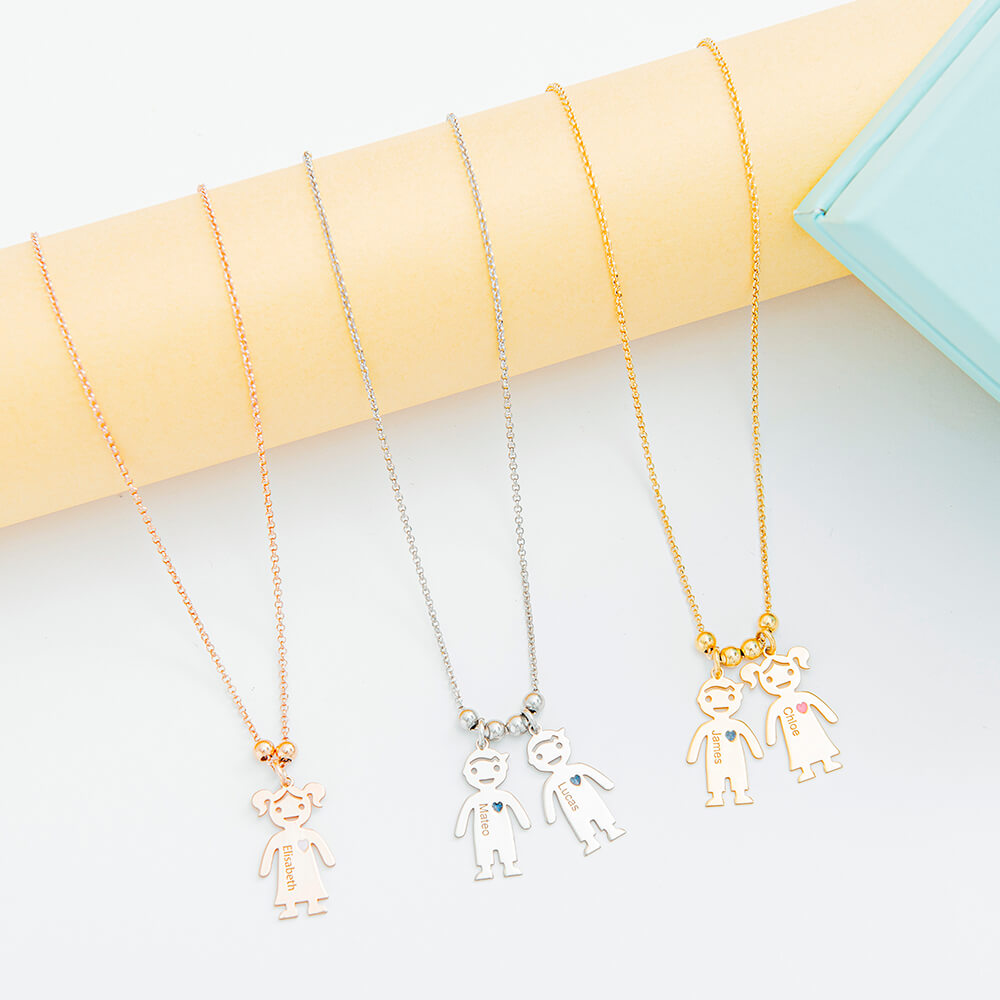 Mother's Day Gift!Engraved Children Charms Pendant Necklace