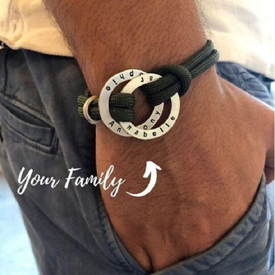 Father's Day Gift !Rope Bracelet for Men with Engraved Hoop