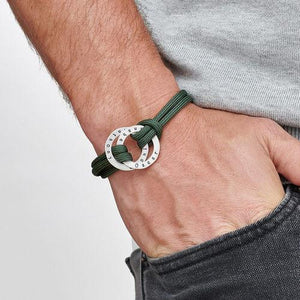 Father's Day Gift !Rope Bracelet for Men with Engraved Hoop