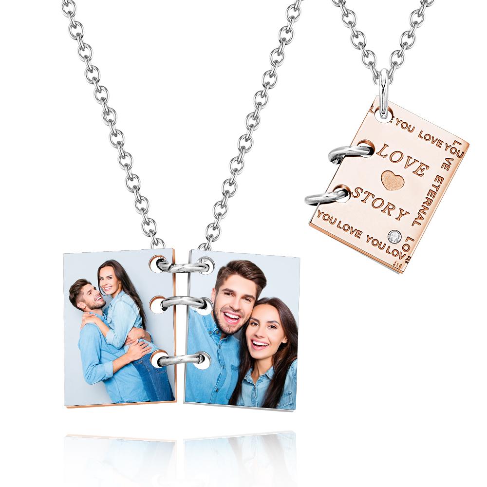 Custom Engraved Photo Necklace Love Story Book Couple Gifts - Myphotowallet