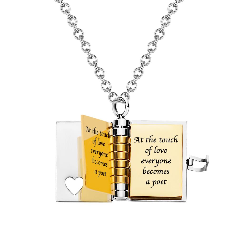 Personalised Silver Petite Book Locket Necklace Pendant Charm Message Necklace Memory Gift for Her - Myphotowallet