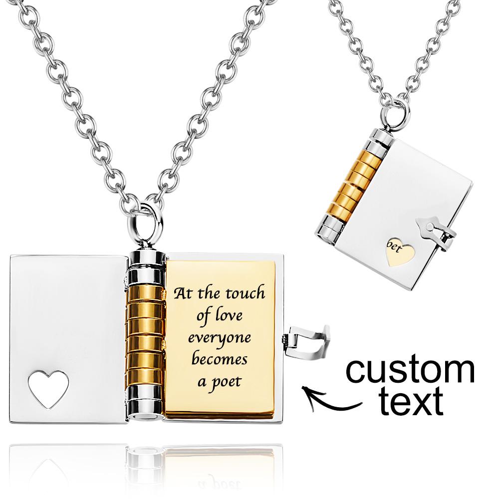 Personalised Silver Petite Book Locket Necklace Pendant Charm Message Necklace Memory Gift for Her - Myphotowallet