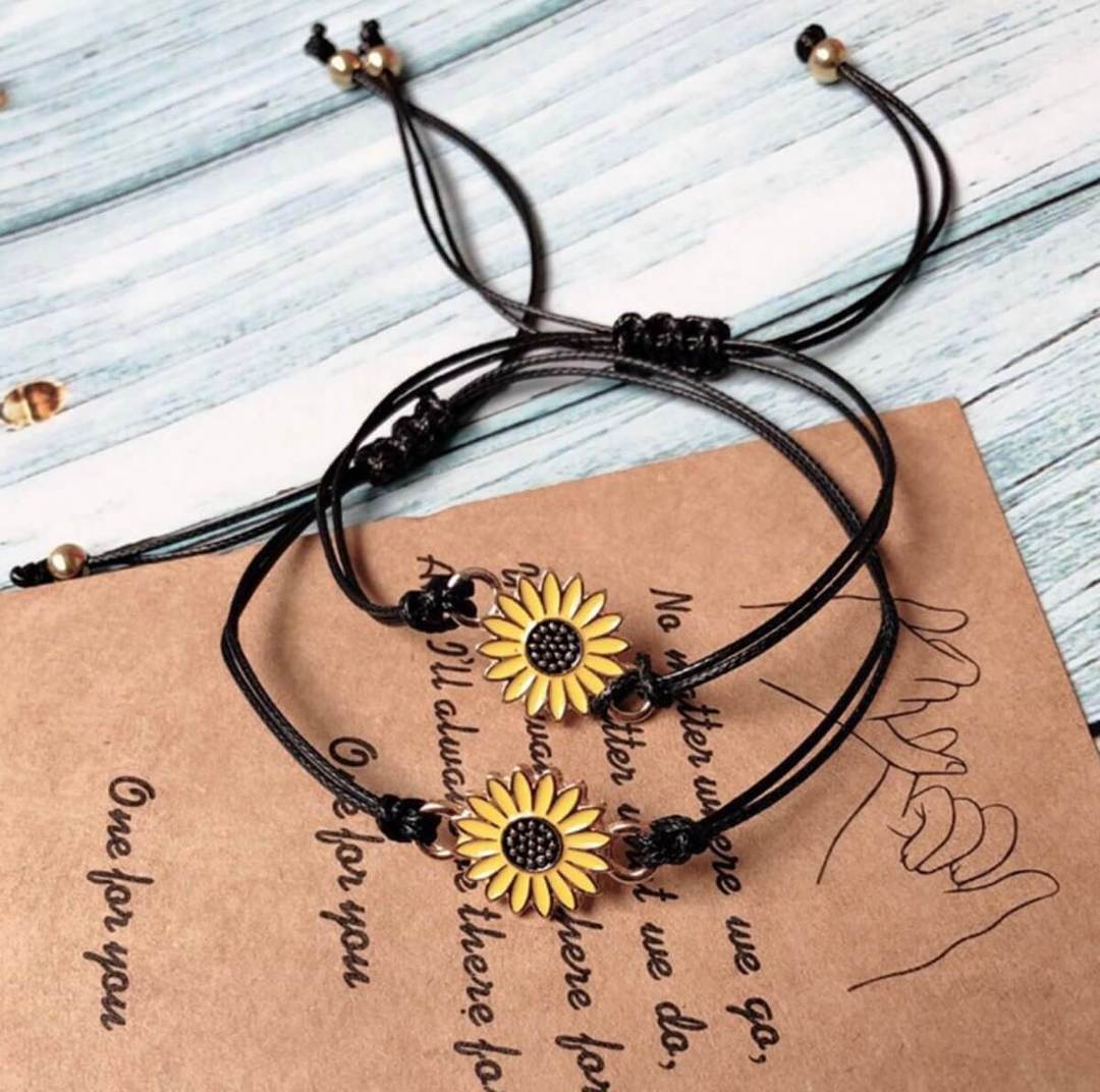 Valentine's Day Gift! "Together Forever" Sunflower Bracelet Set