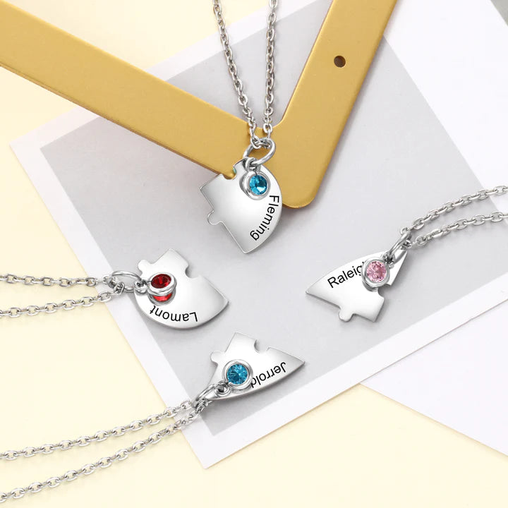 Valentine's Day Gift Personalized Heart Puzzle Necklace with birthstone