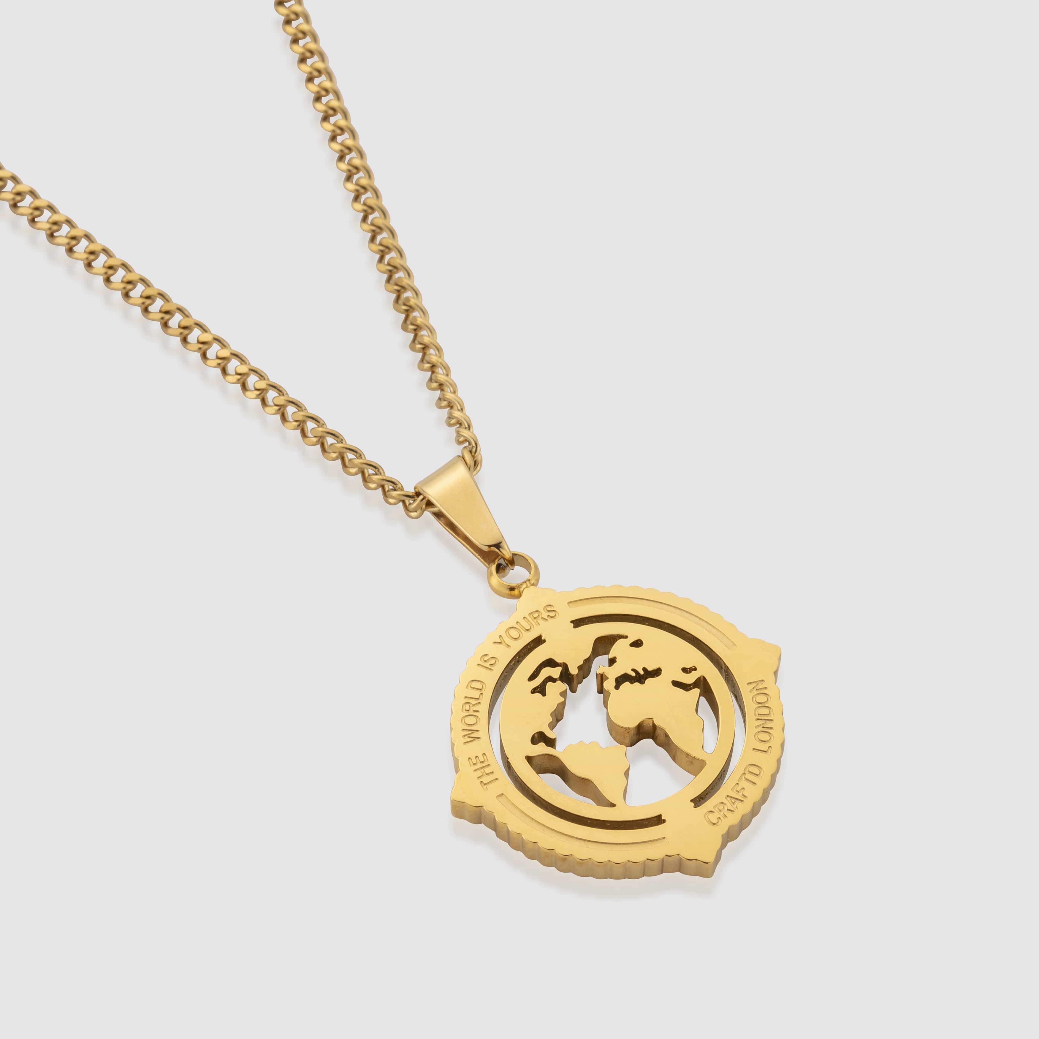 Gift For Men Gold Globe Pendant