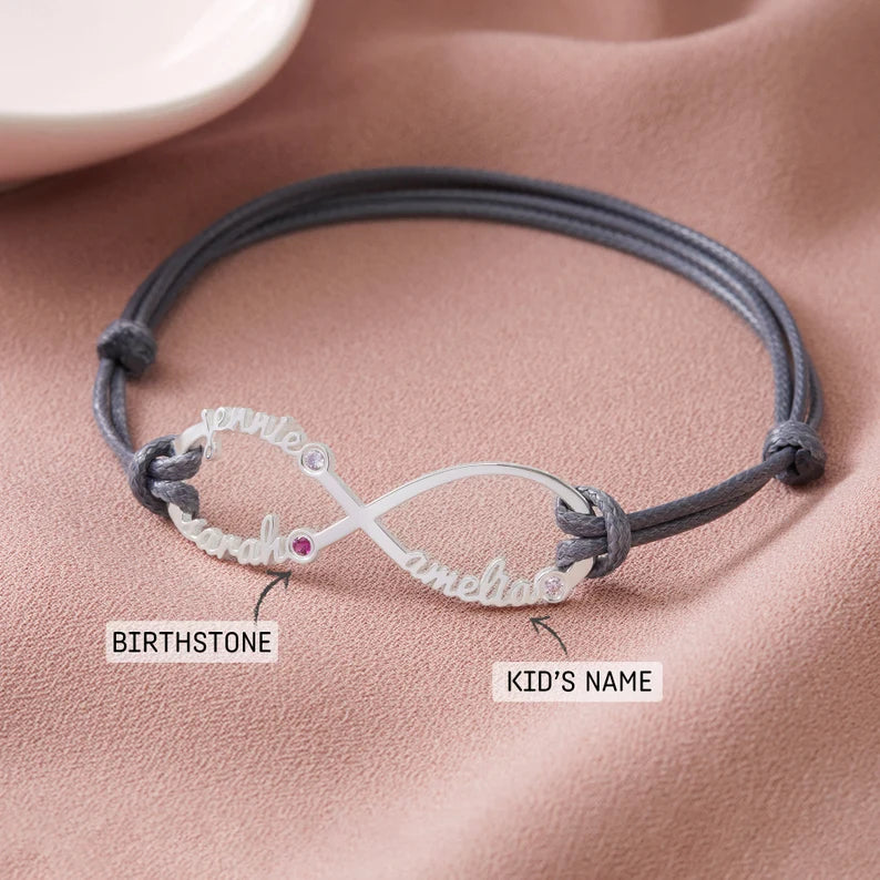 Mother’s Day Gift! Personalized Infinity Name Bracelet with Birthstone（1-4 names）