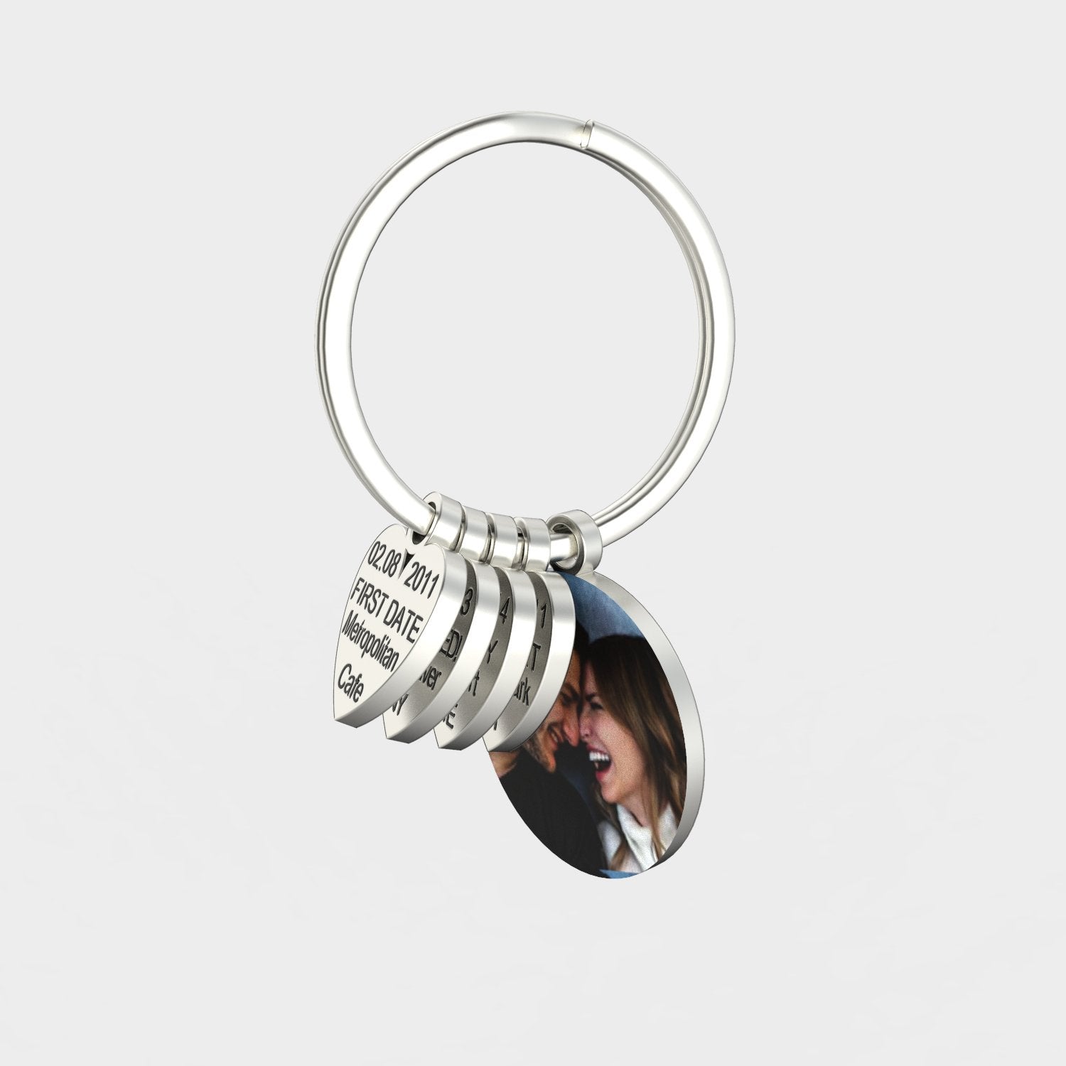 "Our Memory" Personalized Engraved Photo Keychain with Sweetheart Charm
