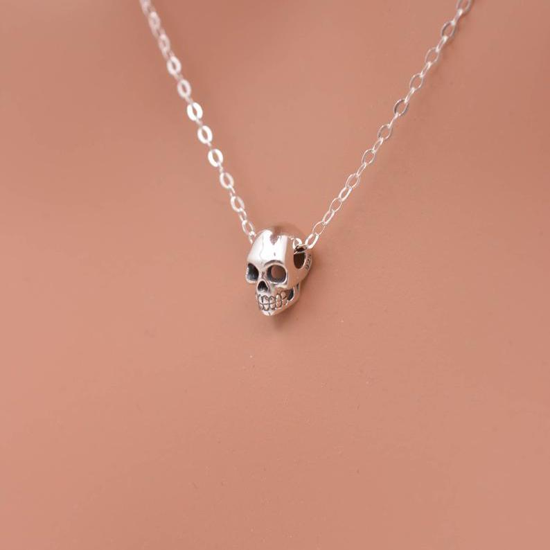Mini Skull Skeleton Minimalist Necklace, Halloween Jewelry - Gift for Her