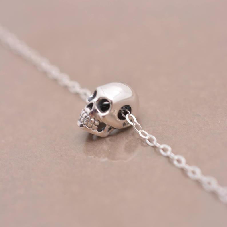 Mini Skull Skeleton Minimalist Necklace, Halloween Jewelry - Gift for Her