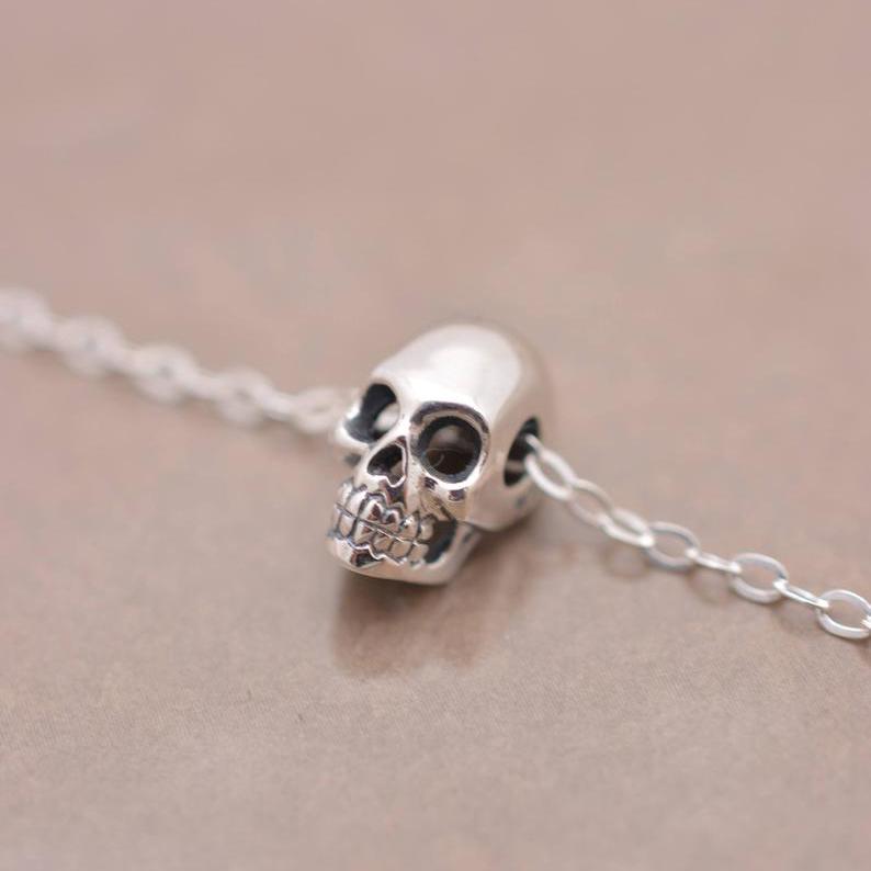 Mini Skull Skeleton Minimalist Necklace, Halloween Jewelry - Gift for Her