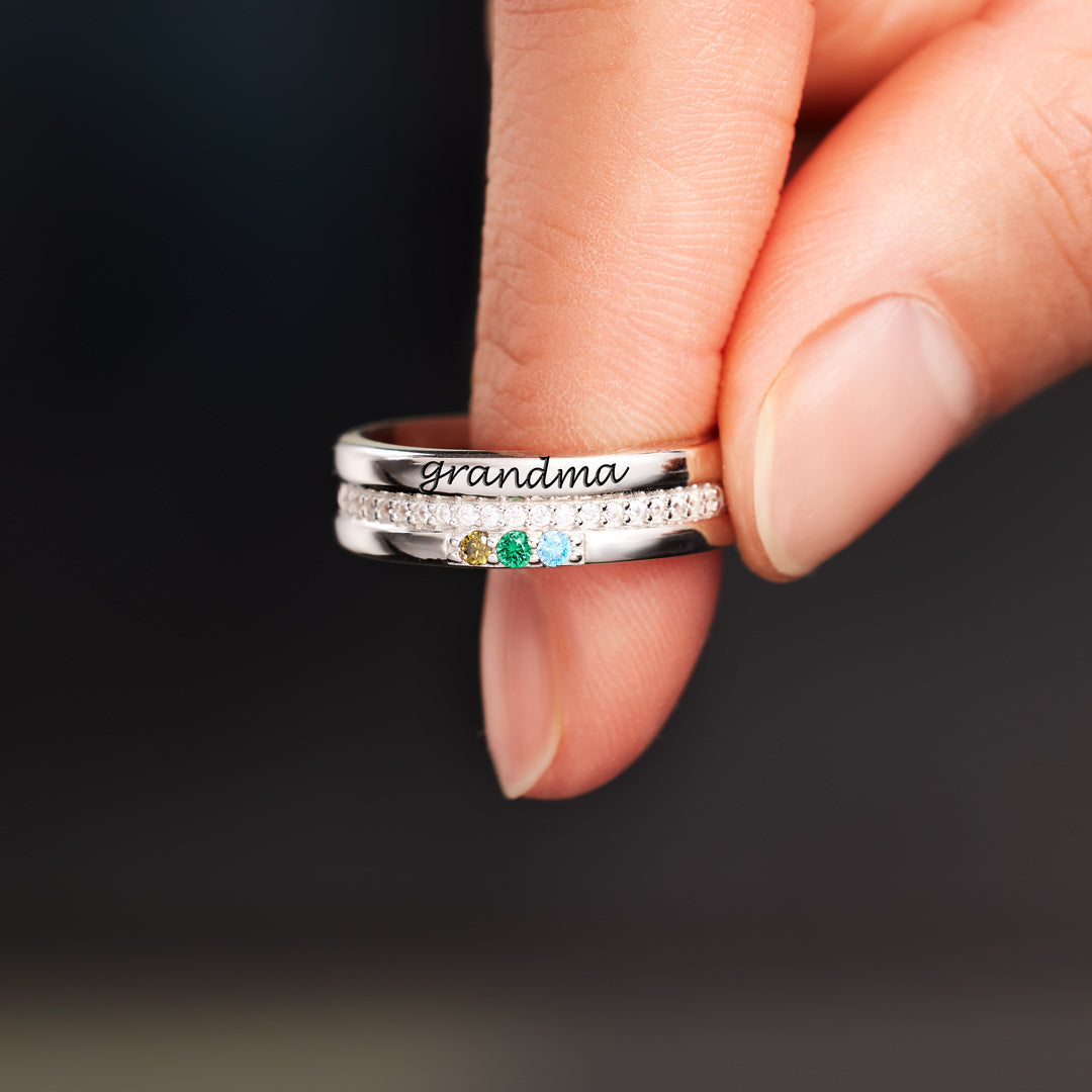 Mother's Day Gift! Personalized 1-7 Birthstones Mama Ring
