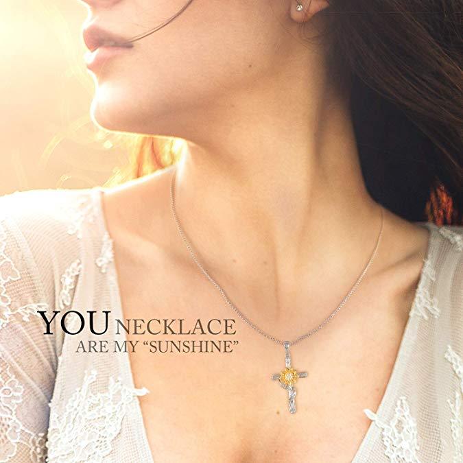 You Are My Sunshine Sunflower Necklace, Love Gifts for Women Wife Mom Daughter