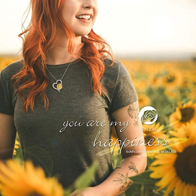 You Are My Sunshine Sunflower Necklace, Love Gifts for Women Wife Mom Daughter